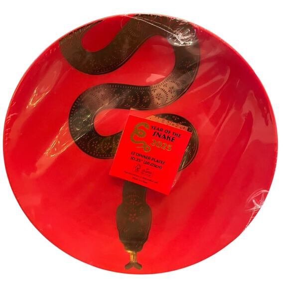 Chinese New Year Disposable Dinner Plates 10.25in Red & Gold Snake Set of 12 New - Picture 8 of 10
